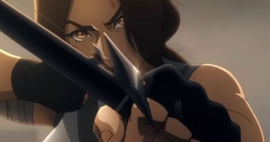 Screenshot of Lara Croft aiming a bow in the Tomb Raider: Legend of Lara Croft trailer