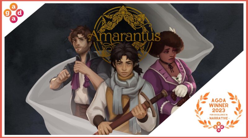 Amarantus cover art on the graphic for the AGDA narrative excellence award