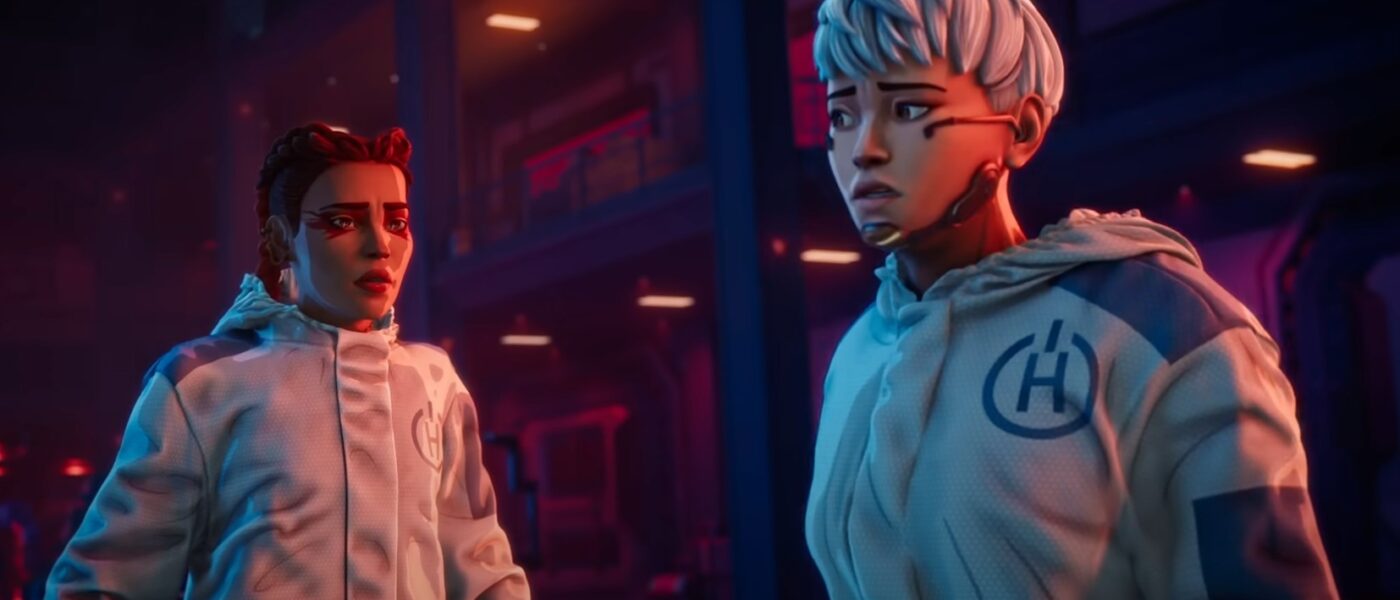 Screenshot from Apex Legends Kill Code of Loba (left) and Valkyrie (right) looking at each other in pain and confusion