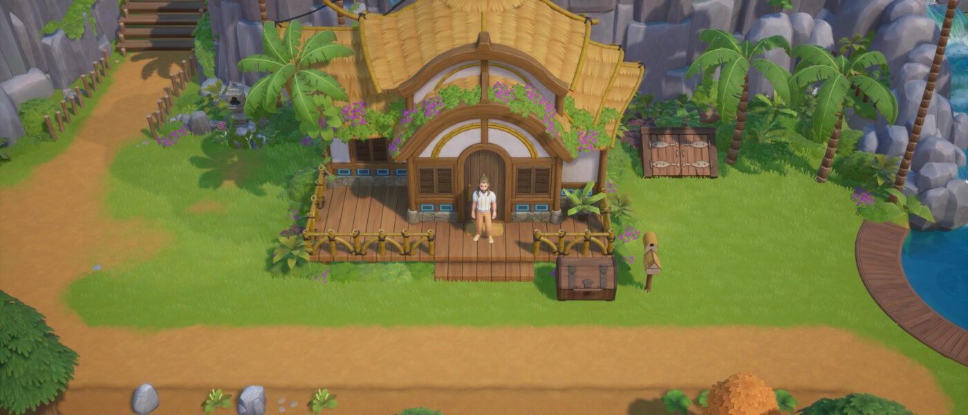 Coral Island screenshot of a player character standing outside their house