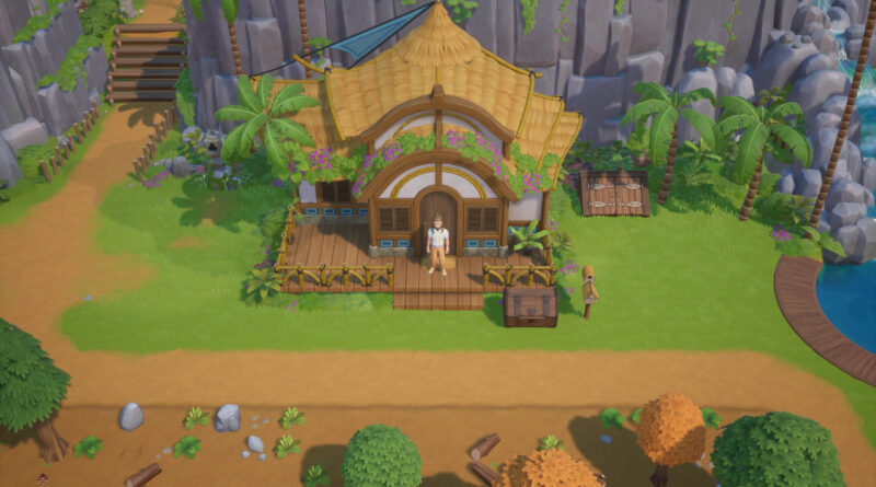 Coral Island screenshot of a player character standing outside their house