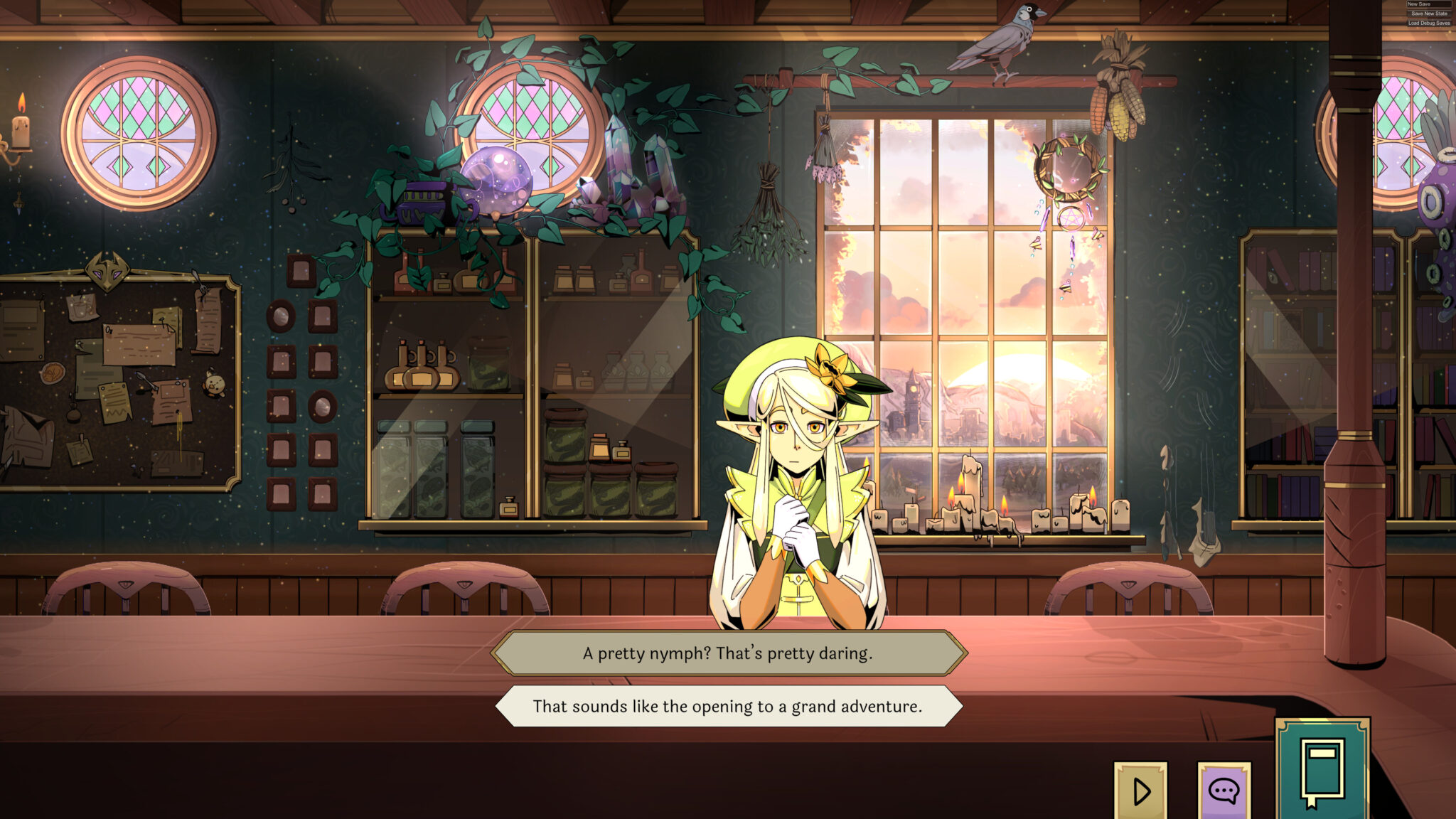 Tavern Talk screenshot of the innkeeper talking to an elf patron