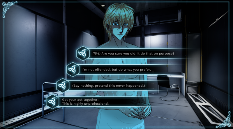 Screenshot of a Gods of the Twilight NPC in just a towel with dialogue options to ask why he's naked