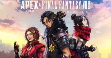 Apex Legends Final Fantasy VII REBIRTH even graphic featuring from left to right Horizon as Aerith, Crypto as Cloud, and Wraith as Tifa