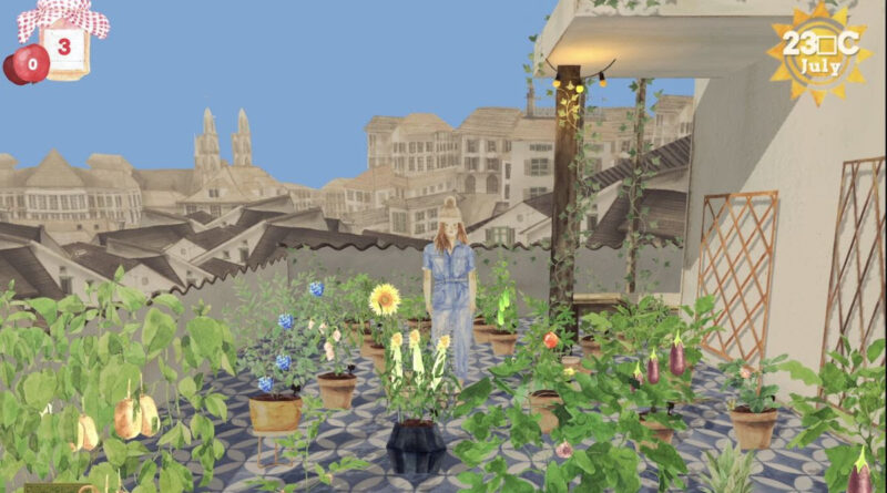 Pocket Oasis screenshot of main character blond girl in balcony garden