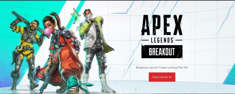 Apex Legends: Breakout graphic featuring from left to right Mirage, Rampart and Crypto