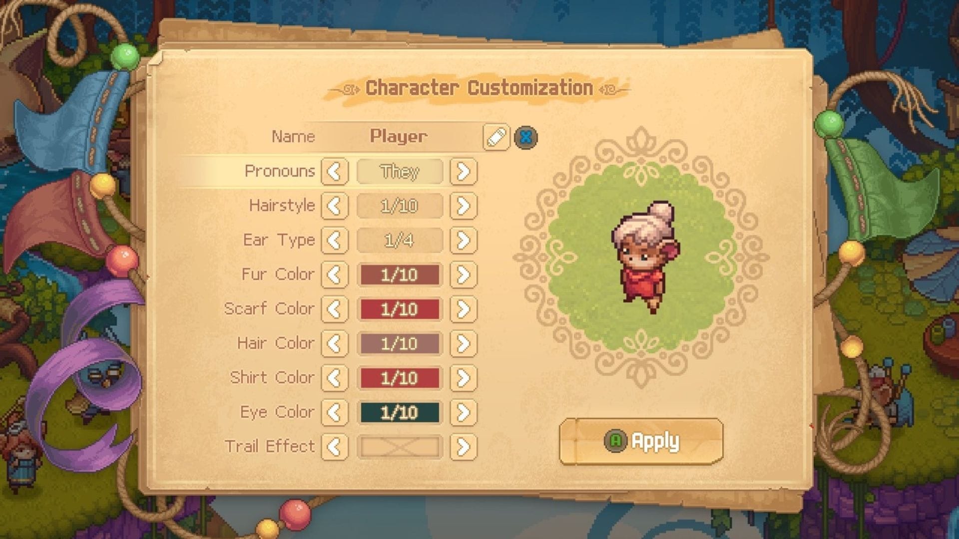 Bandle Tale screenshot of the character customization screen