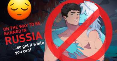 The Symbiant Re: Union graphic featuring the two main characters and a sad emoji face with text that says "on the way to be banned in Russia...so get it while you can!"
