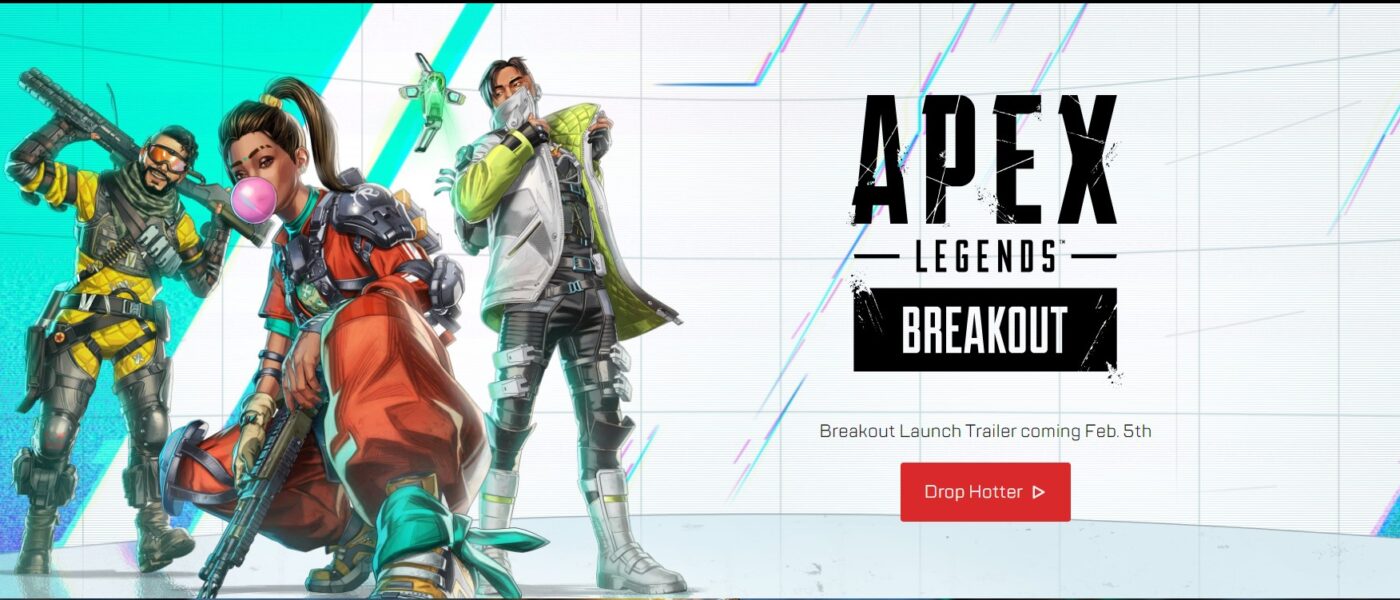 Apex Legends: Breakout graphic featuring from left to right Mirage, Rampart and Crypto