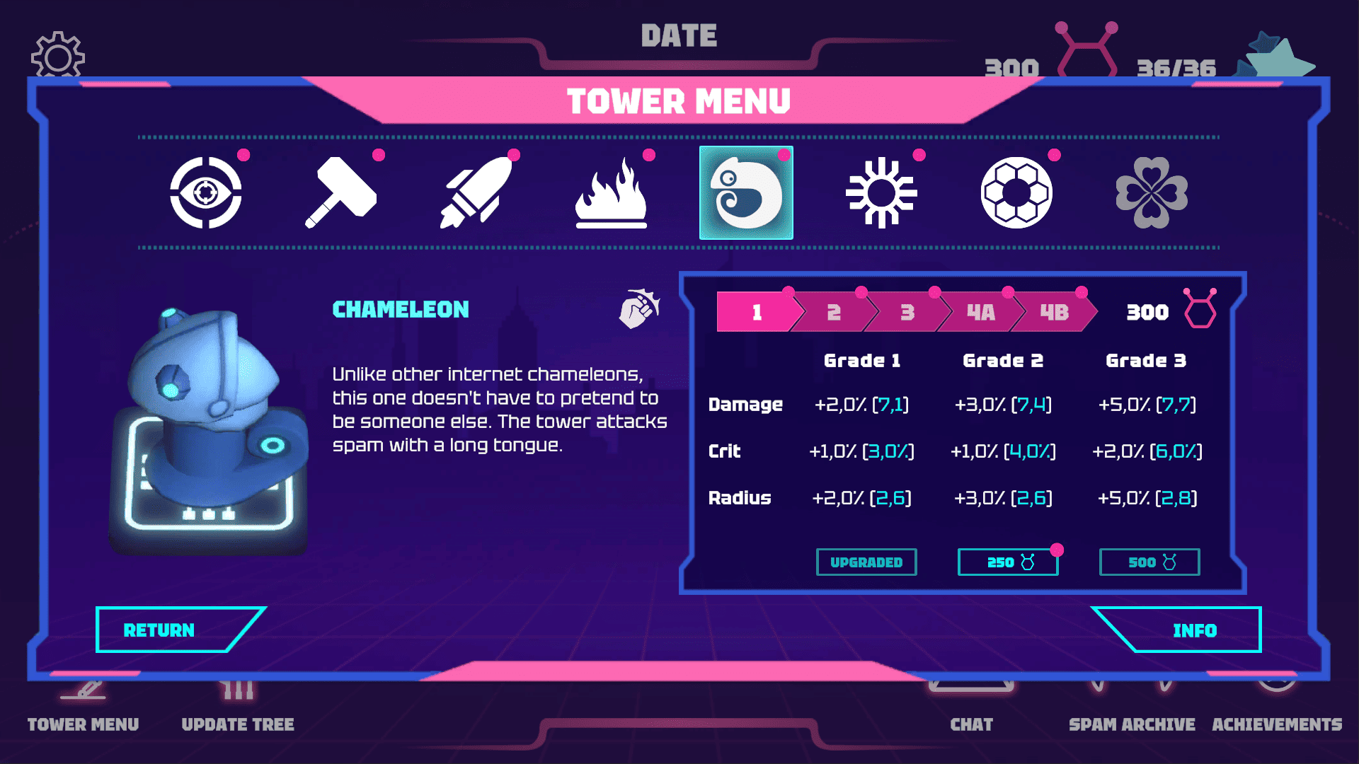 Crush Link TD screenshot of the tower upgrade menu