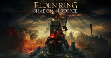 Elden Ring Shadow of the Erdtree art featuring the land of shadow with Messmer the Impaler sitting on a throne in the foreground