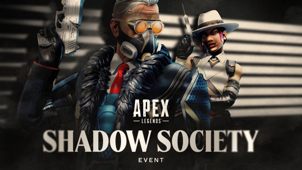 Apex Legends Shadow Society Event graphic featuring Ballistic and Loba dressed as gangsters
