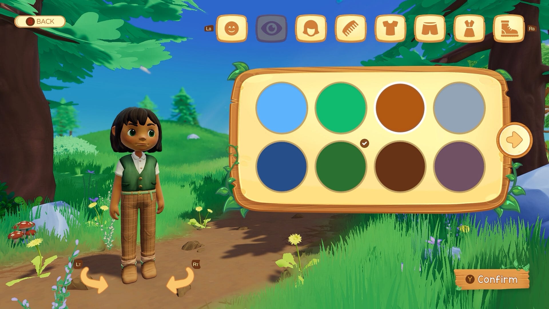 Paleo Pines character creator screenshot of the eye customization screen