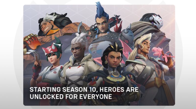 Overwatch 2 graphic that says starting season 20 heroes are unlocked for everyone